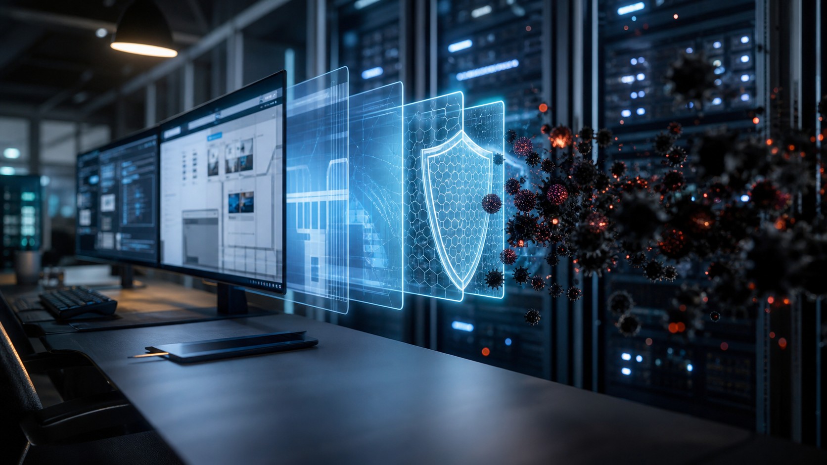 Professional WordPress workspace representing malware protection